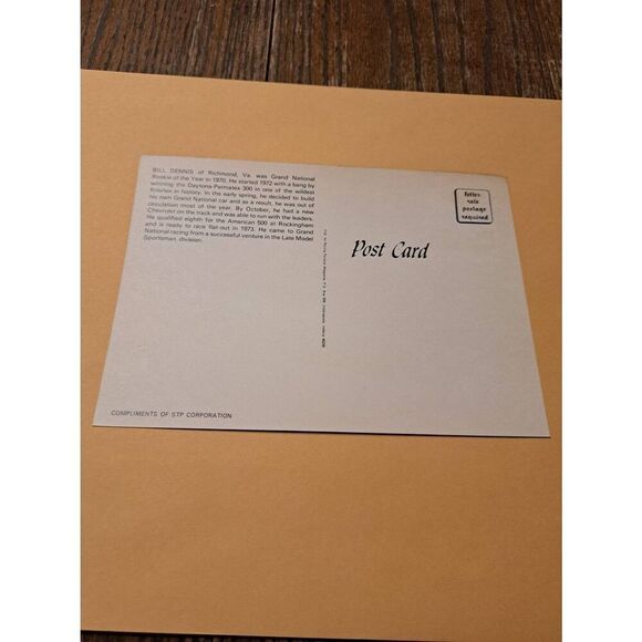 Vintage Bill Dennis #17 NASCAR Postcard EMRICK Chevy STP Racing Pictorial - Picture 2 of 2